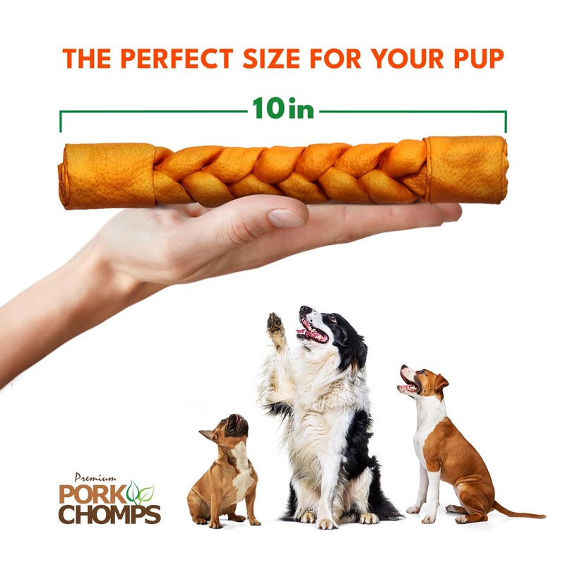 Pork Chomps Roasted Pork Skin Dog Chew, 10-inch Braid, 1