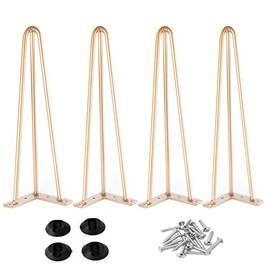 Osring 18 Inch Hairpin Table Legs with 1/2" Dia 3-Rods, Heavy Duty Metal Hairpin Furniture Leg for Coffee Table and Patio Bench, Gold Hairpin Feet with Floor Protectors for Home DIY Project, 4 Pack