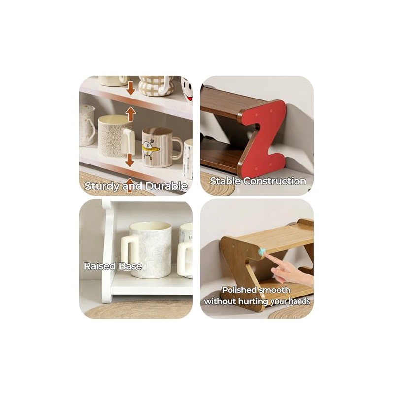 2-Tier Cup Holder Kitchen Shelf Coffee Cup Holder for Worktop