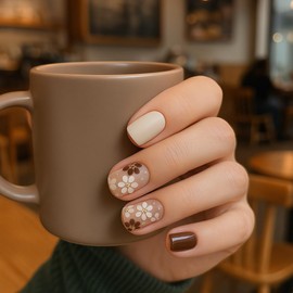 24Pcs Short Square French Tip Press-On Nails | Stylish Ombre & Floral Design | Long-Lasting Wear, Comfort Fit | Cute Nail Set for Everyday & Party