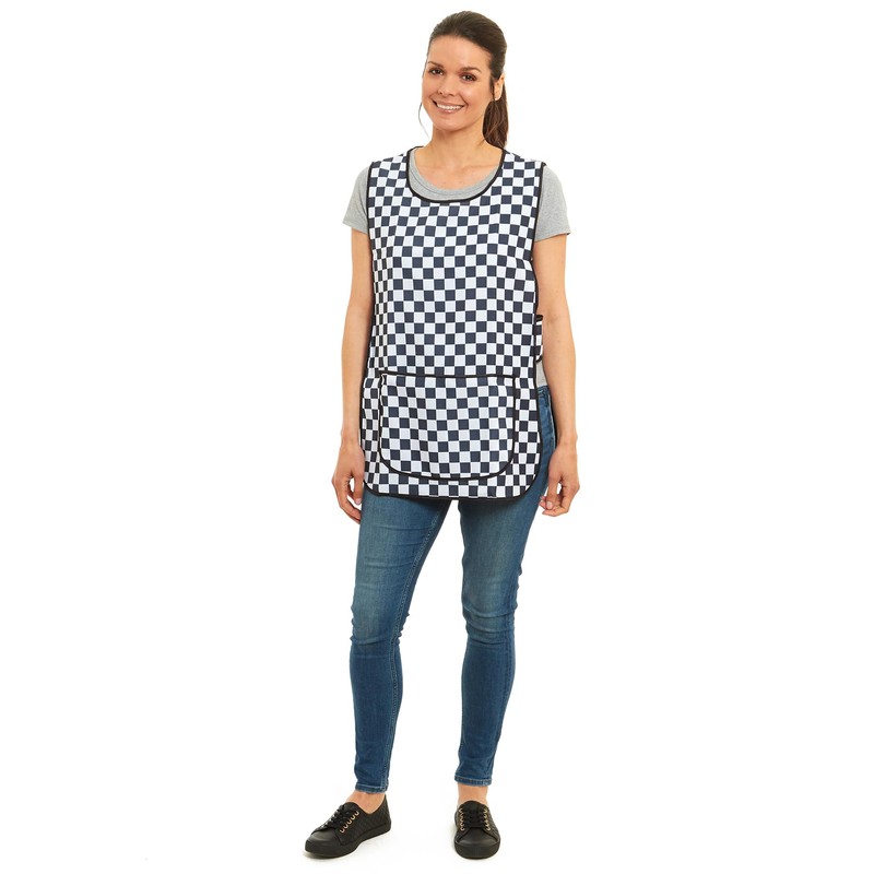 Ladies Check Design With Piping Tabard Apron Overalls Front Pocket
