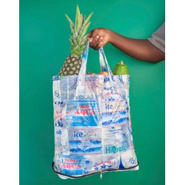 Trashy Bags Africa - Smart Shopping Bag - Upcycled Plastic and Fabric Off-Cuts - Handcrafted Fabric Outer - Zips to Compact - 18KG Capacity - Water Resistant