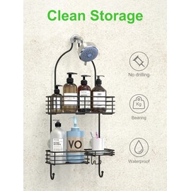 SMARTAKE Hanging Shower Head Caddy, Rustproof Bathroom Shower Shelf Organizer, SUS201 Stainless Steel Over The Storage Rack, for Toilet, Bathroom, Black