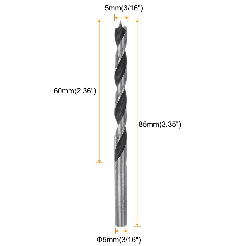 HARFINGTON 5pcs Brad Point Drill Bits 5mm Precise Cutting with