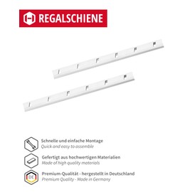 Gedotec Shelf Support Rail System Wall Rail Metal for Screwing on and Inlet | Shelf Rail for Wall Mounting | Length: 1000 mm | Steel Silver | Pack of 2 - Shelf Support Rail for Shelf Support