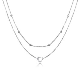 HUKKUN Heart Layered Necklaces for Women 925 Sterling Silver Heart Pendant Layered Choker Necklaces Jewellery Gifts for Women Girls