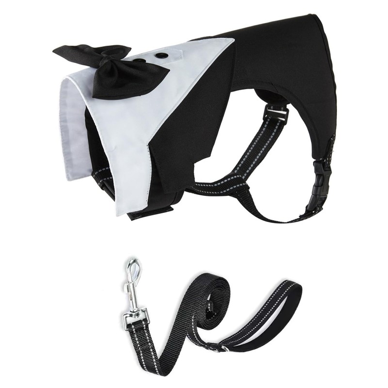 Dog Tuxedo Harness with Leash Set,Pet Wedding Harness Formal Vest