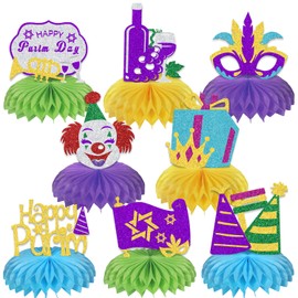 8Pcs Happy Purim Party Decorations Purim Honeycomb Centerpieces Purim Centerpieces for Tables Jewish Carnival Party Decorations