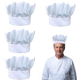 CPRNQY Pack of 4 Chef's Hat, Chef Costume Men, Professional Restaurant Cooking BBQ Baking, Adjustable Chef Costume, Chef's Hat for Men, Women, Hotel, Restaurant (White)
