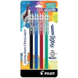 Pilot Frixion Color Sticks 19151, Bolgrafos borrables, blister con colores surtidos, 4 piezas de punto fino (0.7 mm)                                  