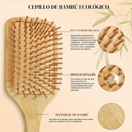 HEYMKGO Juego de 5 cepillos para el cabello, cepillo desenredante de bambú natural para mujeres y hombres, cepillo redondo, peine de dientes anchos y cola con 2 tamaños de cepillo, reduce el encrespamiento, viaje y kit de cuidado del cabello familiar