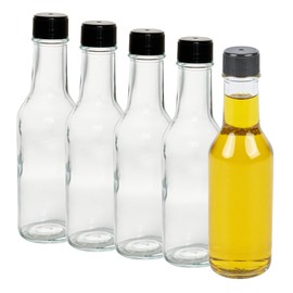 Restaurantware-Vetri 5 Ounce Woozy Bottles, 10 Empty Sauce Bottles With Black Caps - Dishwashable, Durable, Clear Glass Hot Sauce Bottles, For Salad Dressings, BBQ Sauce, Oil, Tincture, And More