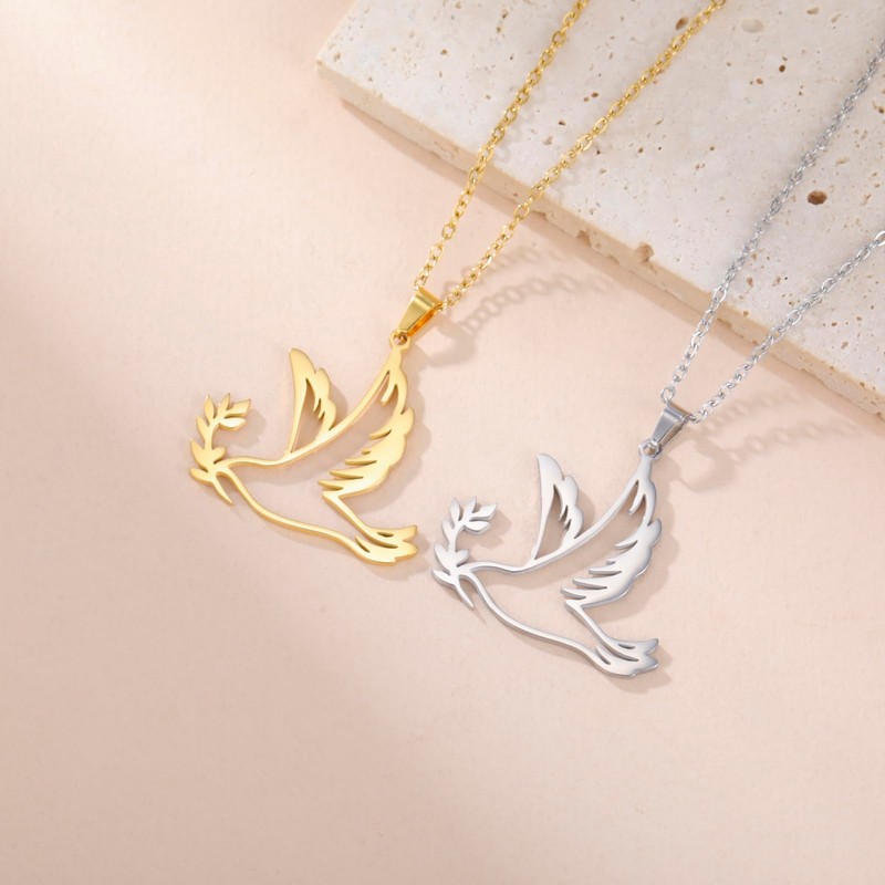 Amaxer Adjustable Dove Necklaces for Women Stainless Steel Olive Branch