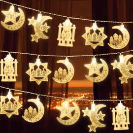 ALIBBON Ramadan Lights 10 ft 20 LED Moon Star String Lights Battery Operated Muslim Islamic Castle Lamp Twinkle Lights Fairy Lights Ramadan Kareem Eid Mubarak Decorations for Home Eid Party Supplies