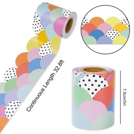 Whaline 32.8ft Colorful Bulletin Board Borders Colorful Scallops Black Dots Die-Cut Rolled Border Trim for Spring Classroom Office Chalkboard Decoration