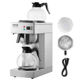 VEVOR 12 Cups Commercial Drip Coffee Maker, Coffee Maker Machine with 2 Glass Carafes and 2 Warmer Plates, Stainless Steel Pour Over Coffee Brewer for Restaurant, Office, Cafe