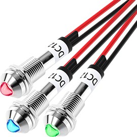 DaierTek LED Indicator Light 12V DC 8MM 5/16" 12 Volt Waterproof Metal Led Light Red Blue Green Lamp with Wire Leads for Dash, Car, Truck, Marine, Boa