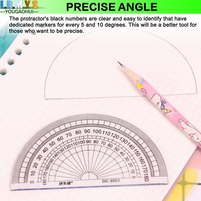 LRMYS 180 Degrees Clear Protractor, Transparent Plastic Semicircle Angle Measurement