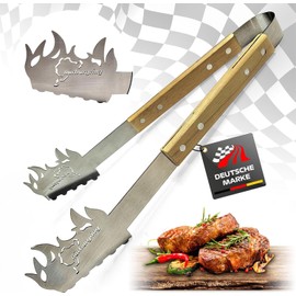 Nürburgring Barbecue Tongs, Stainless Steel BBQ Tongs, Wooden Barbecue Tongs, Long, Ideal for Barbecue Lovers, Robust and Durable, Kitchen Tongs, Perfect for Any Barbecue Evening (without Personal