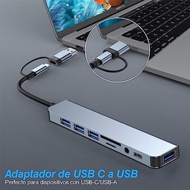 Uplayteck Hub USB C de 8 Puertos, Adaptador Multipuerto Tipo C, Divisor USB 3.0 Porttil Ultrafino USB C Dock para MacBook, Mac Pro, iMac, Surface Pro 