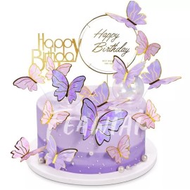Feawiai  22pzs Decoración Pastel De Mariposa Letrero Feliz Cumpleaño