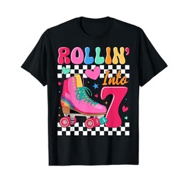 Rolling Into 7 Years Old Roller Skating Girl 7th Birthday T-Shirt