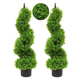 momoplant Artificial Topiary Outdoor Boxwood Spiral Topiary Tree 3ft (2 Pieces) Faux Topiary Tree Outdoor Faux Tree,Green (35 inch/2.95ft) Artificial topiaries Trees