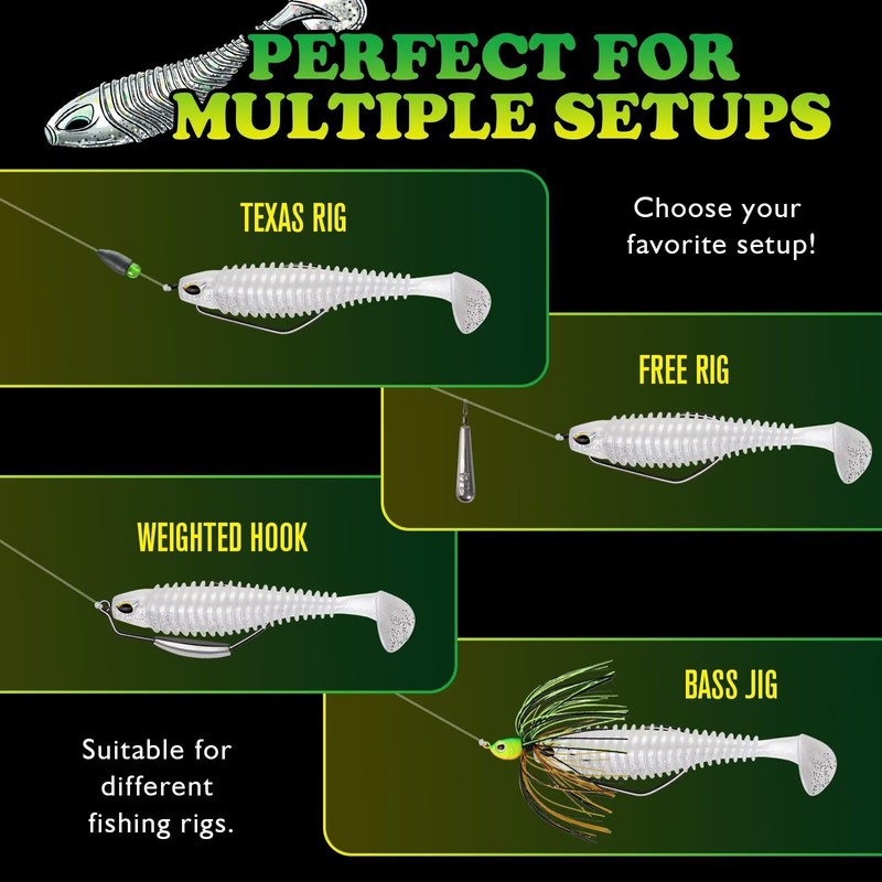 LUCKYFISHING Paddle Tail Swimbaits 16 PCS Fishing Lures Soft Plastic