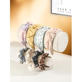 Coward Multi-use Headband Holder Stand, Scrunchie Hairband Organize Rack, Two Layer Bracelet Jewelry Display Holder Stand for Women Girls (Ice Beige velvet)