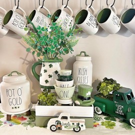 Zythrem 8 Pack St. Patrick's Day Branches, 20" Artificial Shamrock Clover Flower Picks Fake Green Berry Stems, St Patricks Day Decorations for St. Patrick's Day Home Living Room Table Decor