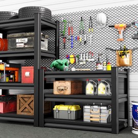 Huhaneon 48''W Garage Shelving Heavy Duty, 1560LBS Loads Adjustable Storage Shelves,48" W x 15.7" D x 39" H Metal Shelving Unit for Pantry, Warehouse, Basement, Black