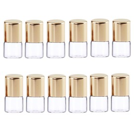 Mozff 12Pcs 1ml Mini Glass Roll on Bottles Roller Refillable Essential Oil Aromatherapy Sample Vials Roller Bottles Container, Essential Oil (Gold)