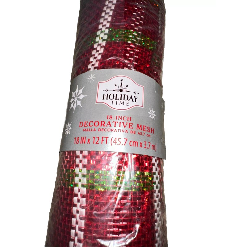 Holiday Time 18-inch Decorative Mesh 18in X 12ft Red/white/ Mint