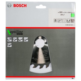 Bosch 2608640602 Optiline Wood Circular Hand Saw Blade, 165mm x 2.6mm x 30mm, 24 Teeth, Grey