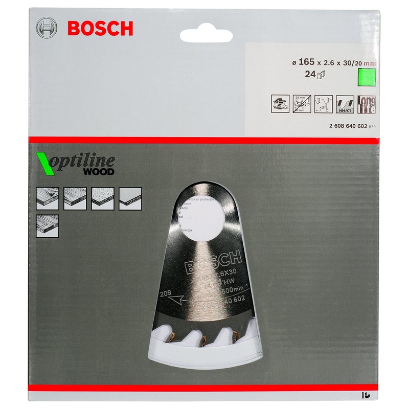 Bosch 2608640602 Optiline Wood Circular Hand Saw Blade, 165mm x