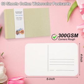 PATIKIL 60 Sheets Watercolor Postcards, 100% Cotton 4x6 Inch Blank Rounded Corners Water Color Paper Post Cards Rough for Mailing Art Painting Drawing, 140lb/300 GSM(Beige Box)
