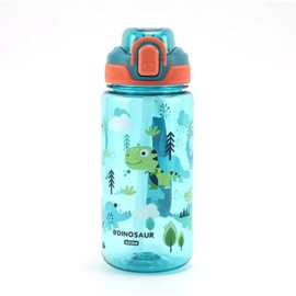 Generisch Green Children's Drinking Bottle with Dinosaur Cardboard Pattern - Aslauf-proof Water Bottle, Drinking Bottle with Straw, BPA-Free, Ideal for Nursery, School, Travel, 600 ml (Green)