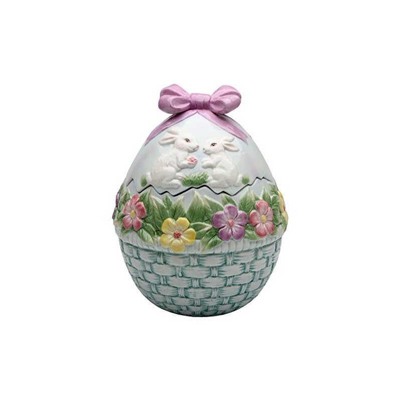 StealStreet SS-CG-10279 7.38" Ceramic Egg Shaped Cookie Jar with Flowers