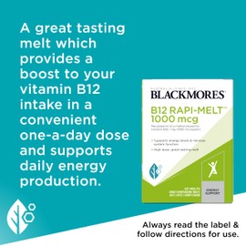 Blackmores B12 Rapi-Melt 1000mcg | Supports Energy Levels | Maintains Nervous System Function | 60 Tablets