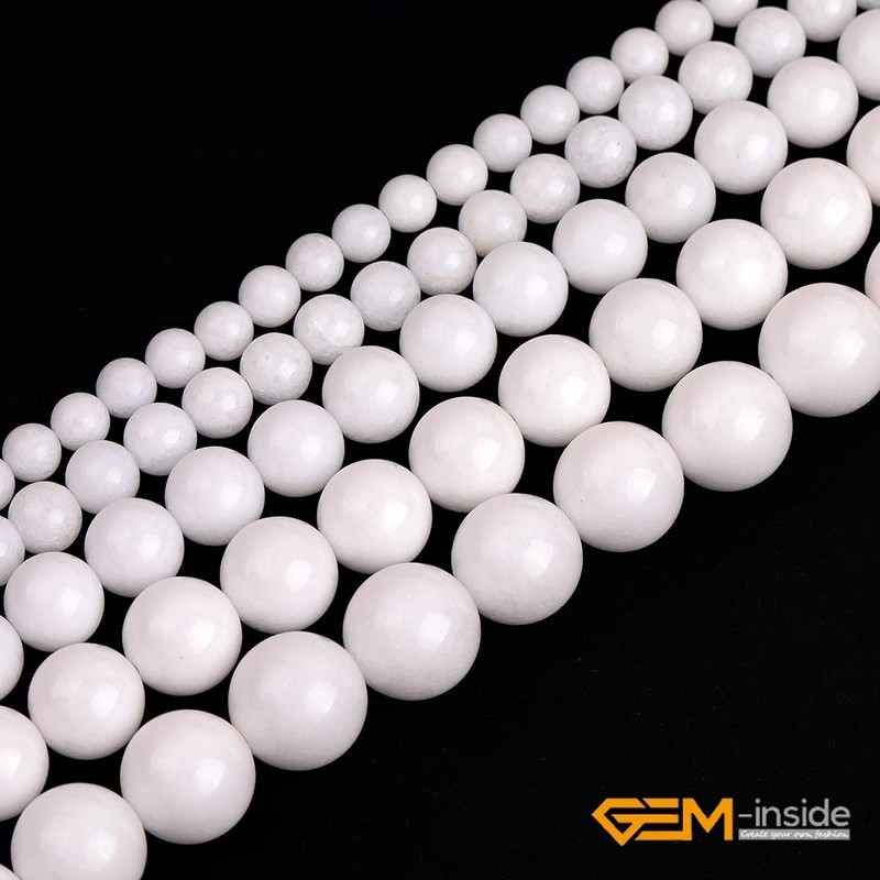 GEM-Inside 14mm White Color Jade Gemstone Beads for Jewelry Making