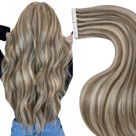 LaaVoo Real Hair Tape Extensions Tape Real Hair Natural Hair Extensions Tape Remy Hair Ash Blonde Highlights Bleach Blonde 50 g 20 Pieces #p8/24 55 cm