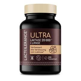 LACTOLERANCE ULTRA – Doppelte Wirkung mit Laktase (20.000 FCC) & Lipase (500 UI) – Optimale Verdauung von Laktose & Fetten – 200 Tabletten in der Vorratsflasche