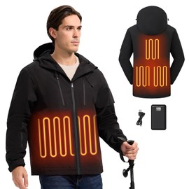 CHANGEOWN Heated Jacket for Men with Battery, 5 Heating Zone Windproof & Waterproof Heated Hunting Jacket Hoodie 3 Temperature Levels, Electric heated coat for Outdoor Skiing and Cycling (Black, L)