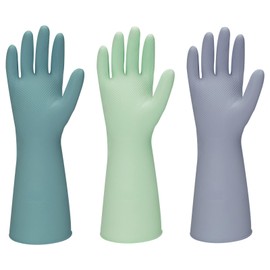 Yunaeduo Rubber Kitchen Dishwashing Gloves - 3 Pairs Colorful Reusable Household Cleaning Gloves For Washing Dishes And Cleaning Tasks，Flexible And Durable Waterproof (Large, Dark Green+Green+Gray)