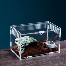 360° Acrylic Terrarium Snail Terrarium: Nizirioo Mini Transparent Acrylic Terrarium, Reptile Feeding Box, Critter Box for Spide, Scorpio, Beetle, Praying Mantis, Reptile Habitat, 20 x 12 x 12 cm
