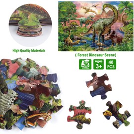 Jumbo Floor Puzzle for Kids,48 Piece Forest Dinosaur Large Jigsaw Puzzles, Fun Educational Preschool Learning Toy for Toddlers Ages 3-5,Gift for Boy Girl Ages 4-8