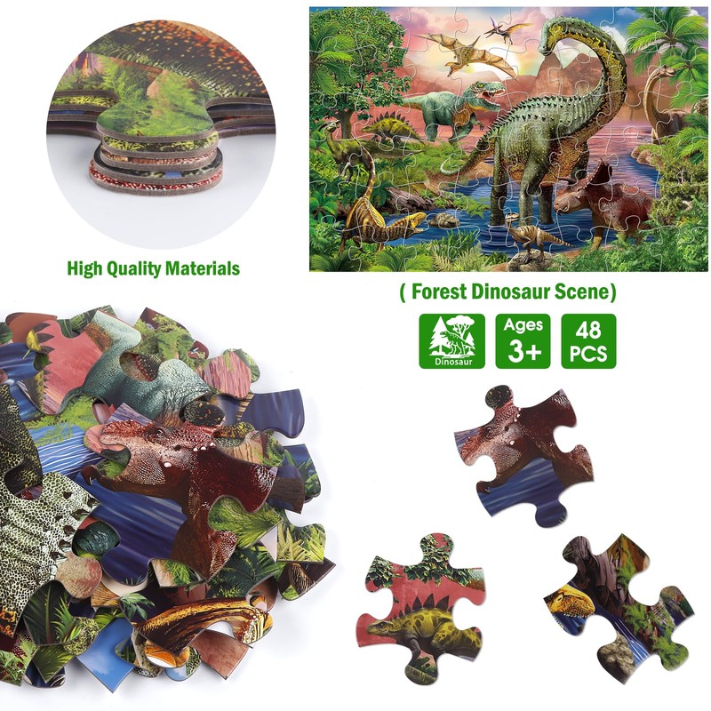 Jumbo Floor Puzzle for Kids,48 Piece Forest Dinosaur Large Jigsaw