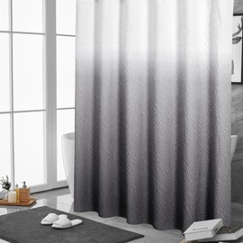 MitoVilla Grey Ombre Shower Curtain, Farmhouse Waves Fabric Shower Curtains for Modern Hotel Bathroom Decor, 3D Geometric Embossed Textured, Waterproof & Wrinkle Resistant, 72 x 72