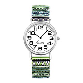 Lancardo Women Stretch Band Watch: Bohemia Colorful Elastic Strap Analog Quartz Big Number White Dial Wristwatch Easy to Read Gold Tone Case Birthday