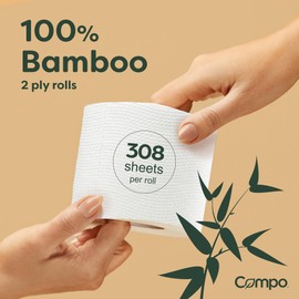 Compo Boat & RV Toilet Paper, 100% Bamboo Toilet Paper for Marine, Motor Homes and Travel Camper Use, Rapid Dissolve, Septic Safe, Plastic Free Packaging, 308 2-Ply Sheets per Roll (8 Compact Rolls)